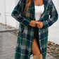 Plaid Long Sleeve Hooded Coat