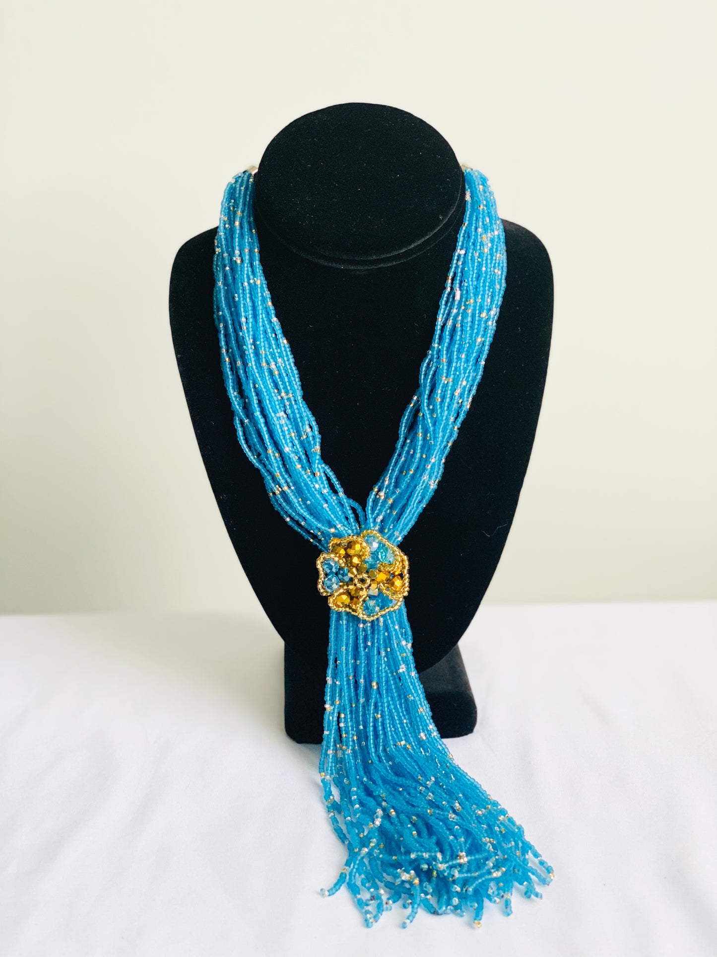 African Beaded Necklace w/o Earrings Blue