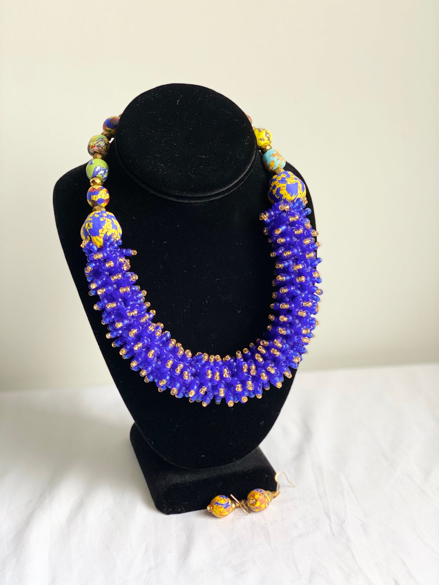 African Beaded Necklace w/ Earrings Set 4