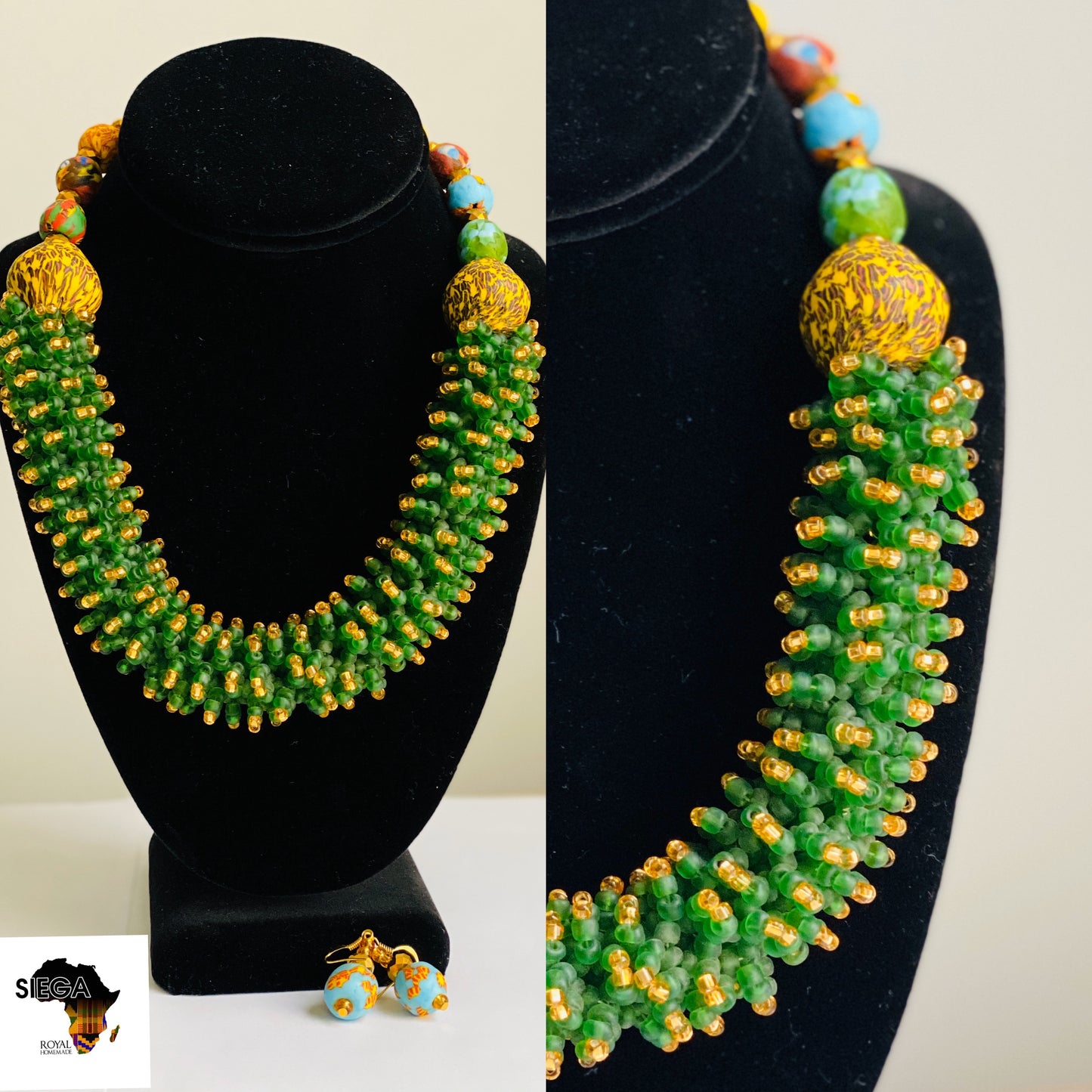 African Beaded Necklace w/ Earrings Set 4