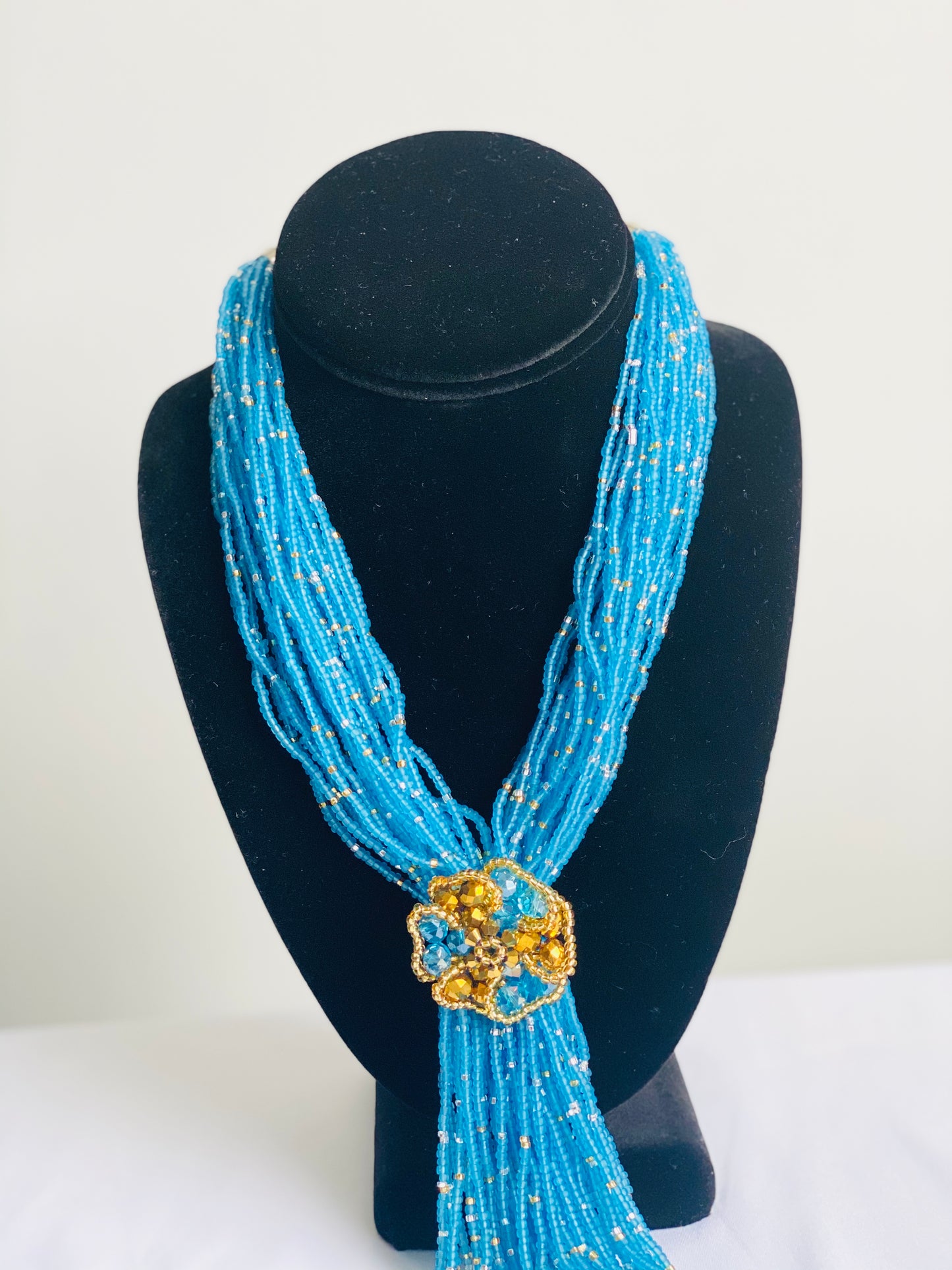 African Beaded Necklace w/o Earrings Blue